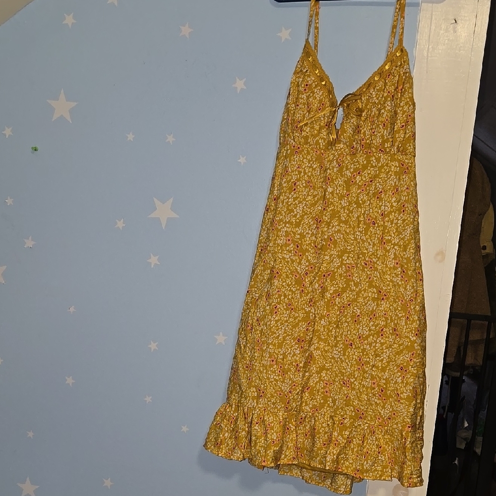Mustard Yellow Floral Rayon Blend Sun Dress